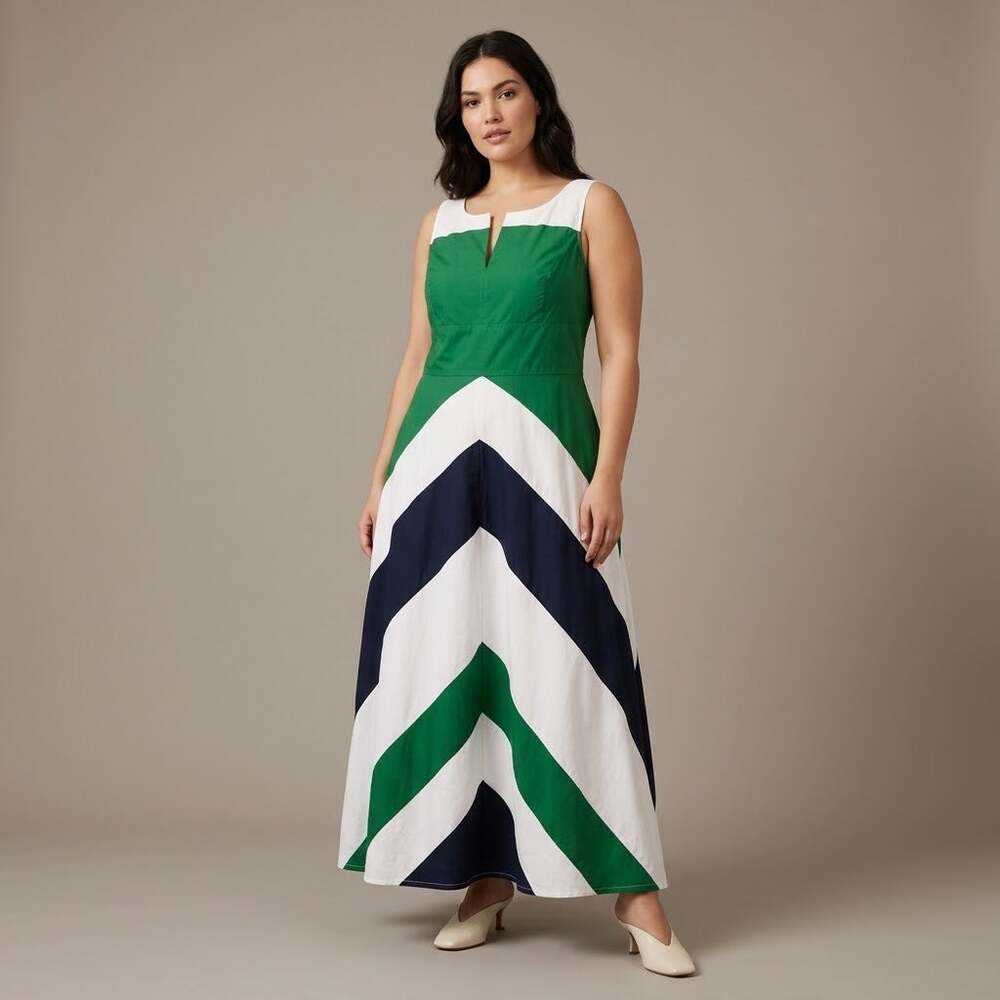 eShakti Chevron Stripe Colorblock Maxi Dress Size 12